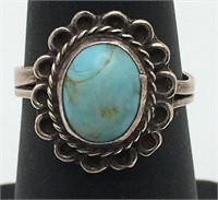 Mexico Sterling Silver Ring W Blue Stone