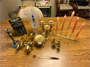 Brass Silverplate & Crystal Candlesticks Holders