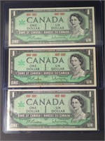 3 x Canada 1967 Centennial Dollar Bills Circulated