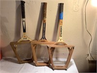 3 vintage Wood Tennis rackets