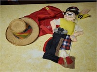 Golfer wind sock, straw hat, duffle bag