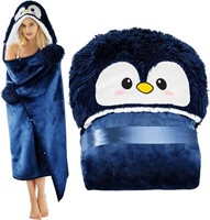 (50" x 60" - blue) Penguin Wearable Hooded