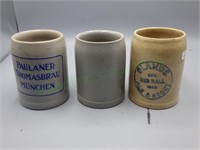 Lot of 3 vintage stoneware/pottery beer mugs
