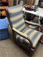 vintage wooden upholstered rocker