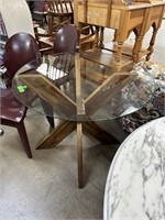 GLASS TOP WOOD BASE KITCHEN TABLE