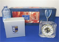 Royal Ltd. Lead Crystal Clock, 6 Crystal Glasses