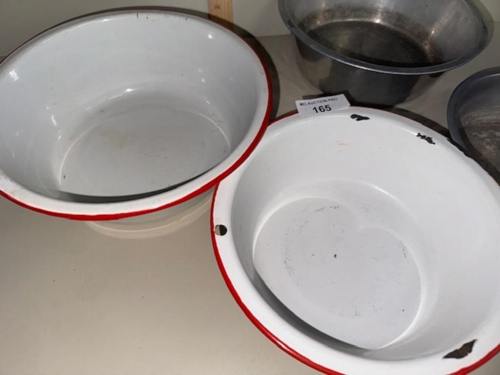 Vintage Red Enamel large/small bowls + bonus
