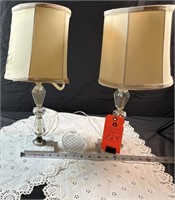 Pair of Marble Base Lamps & Doillie