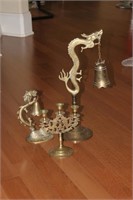 Lot of Three Chinese Brass Candle Sticks