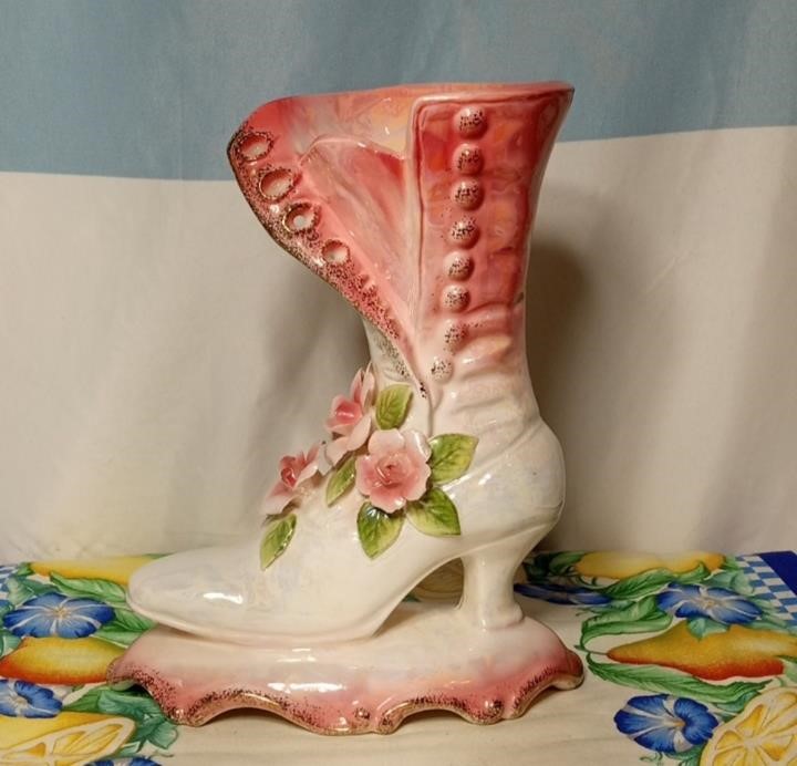 Vintage pink boot vase