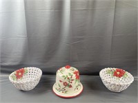 Poinsettia Cake Plate w/ Cover & Bowls