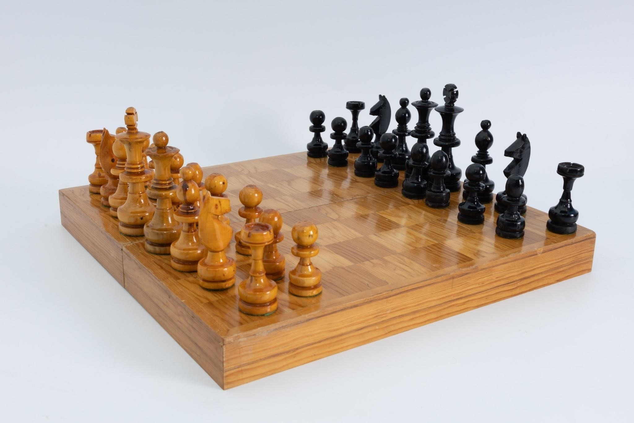 Hand-carved wooden chess set c