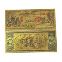 1875 24k Gold Plated $5 Vineland  Novelty Note