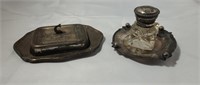 Vintage Silverplate Sardine Dish and Inkwell Tray