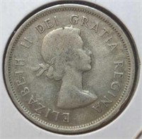 Silver 1955 Canadian quarter