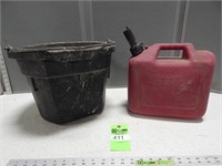 Plastic gas can and a plastic pail