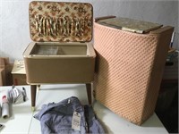 Sewing basket on legs; wicker laundry hamper