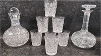 Cut Crystal Decanters and Low Ball Glasses,