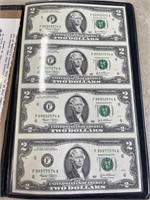 (4) 2 Dollar Bills, Uncut, 1 Sheet