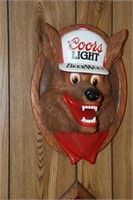 1987 Coors Light Beer Wolf 3-D Face Bar Sign