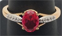 Sterling Gold Tone Ring W Pink & Clear Stones