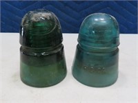 (2) Unusual Antique Greenish Glass Insulators