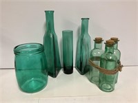 Green Glass Bottle & Jar Collection