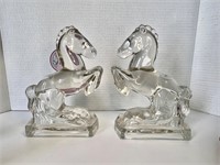 Vintage Heavy Glass Horse Book Ends