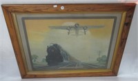 Framed train and Tim picture. Artist signed: Grif