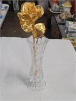 Narrow Cut Glass Vase W/Artificial Flower
