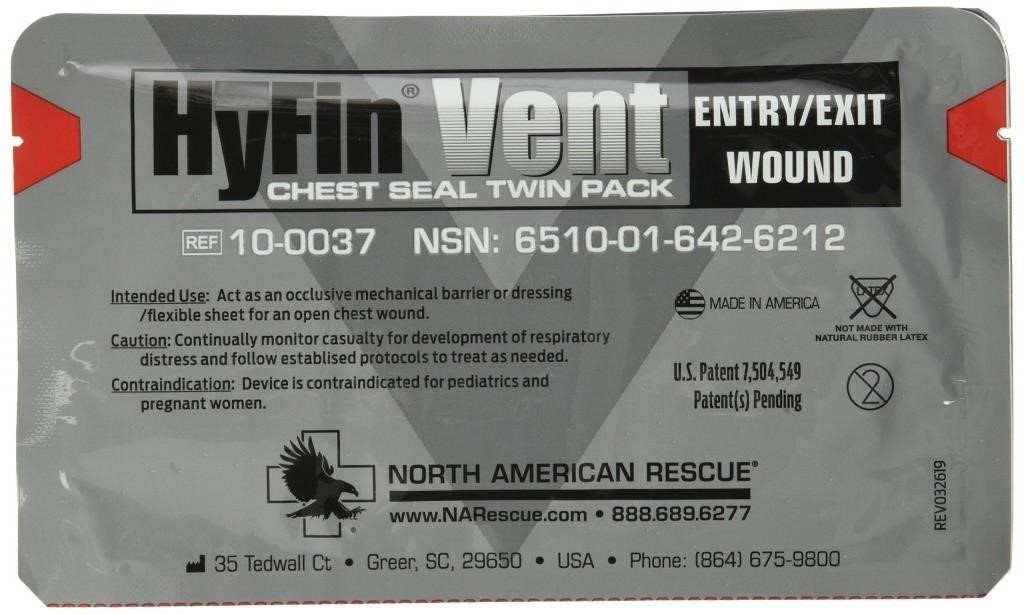 North American Rescue Hyfin Vent Chest Seal, 2 Cou