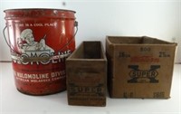 Old Metal Molasses Bucket & Wood Ammo