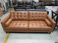 Contemporary Leather Couch: Camel Tan