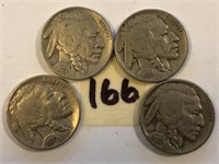 1929,1935,1936,1937 4 Buffalo Nickels