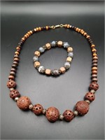 Wood Bead Necklace w/ Stone Bracelet