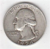1954 D US Washington Quarter Dollar Coin 90%