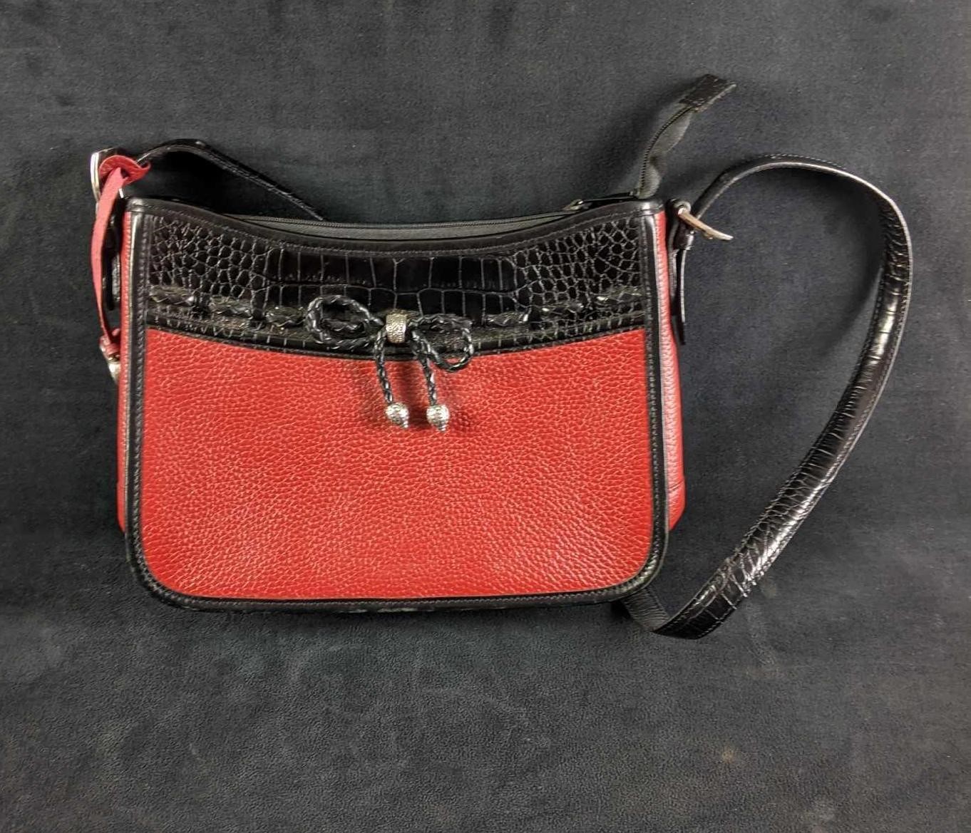 Brighton Leather Handbag Red and Black Pebble Leat