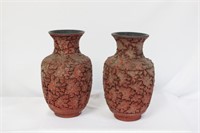 Pair of Antique Chinese Cinnabar Vases