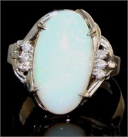 Platinum 4.73 ct Natural Opal & Diamond Ring