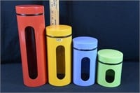 MULTI-COLORED PLASTIC COVERED GLASS CONTAINERS