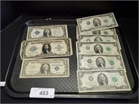 6 1976 2 Dollar Bills, 3 Blue Seal Dollars.