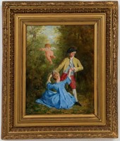 A. Barbes Signed "Lovers" Oil on Panel