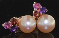 Gorgeous Rose Pearl & Gemstone Stud Earrings