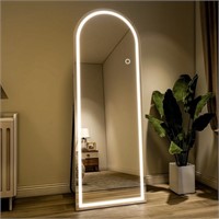 SE7047 LED Arched Floor Mirror, White, 64" x 21"