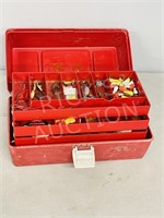 red fishing tackle box & contents