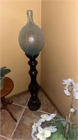 Wood Plant Stand with Decorative Glass Vase