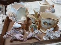 Porcelain lot w cherub vase