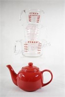 Pyrex Measuring Cups & Red Tea Pot
