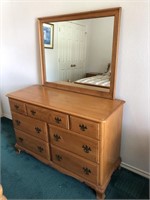 Vintage Hard Maple Dresser with Mirror, USA