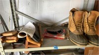 Size 12 boots, saw blades, saws